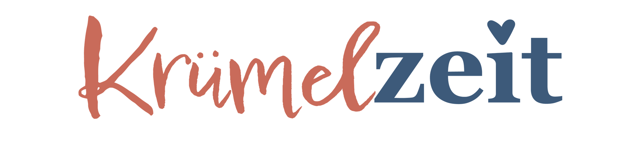 Krümelzeit Schriftzug: Krümel in Coral, zeit in Blau mit Herz